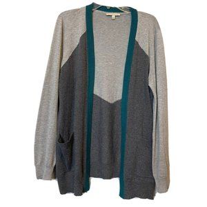 41 Hawthorn Gray and Teal Open Front Colorblock Cardigan